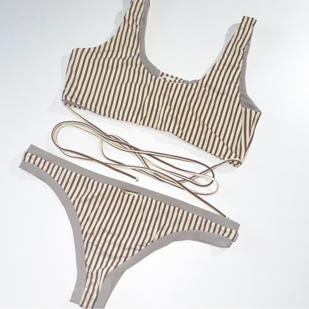 San Lorenzo Striped Cheeky Waist Tie Bikini Set